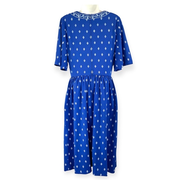 Vintage Alfred Shaheen Signed Blue White Spring Summer Midi Dress Size 12 (4/6) - Picture 3 of 15